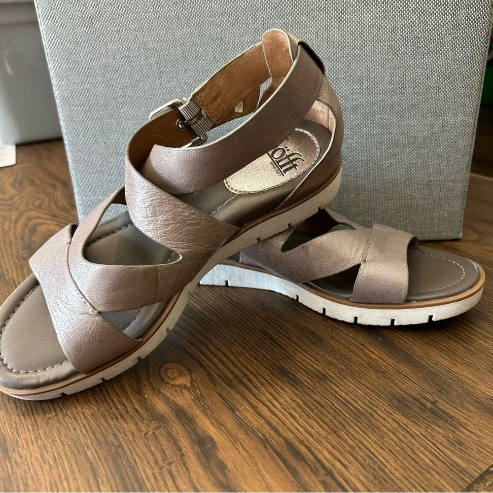 Sofft Taupe Leather Crisscross Sandals - Picture 3 of 5